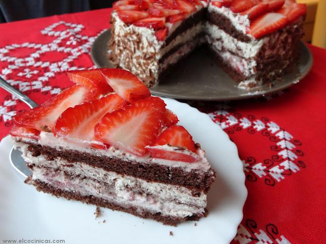 Tarta selva negra de fresas