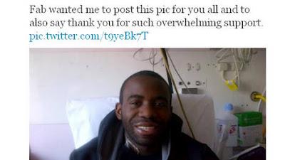 FABRICE MUAMBA MUESTRA EN TWITER SU FOTO DESPUÉS DE SU MILAGROSA RECUPERACIÓN FABRICE MUAMBA MUESTRA EN TWITER SU FOTO DESPUÉS DE SU MILAGROSA RECUPERACIÓN