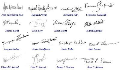 II Campeonato Mundial Juvenil de Ajedrez (Copenhague, 1953): Triunfo de Oscar Roberto Panno Firmas de algunos de los participantes en el II Campeonato Mundial Juvenil de Ajedrez (Copenhague, 1953)