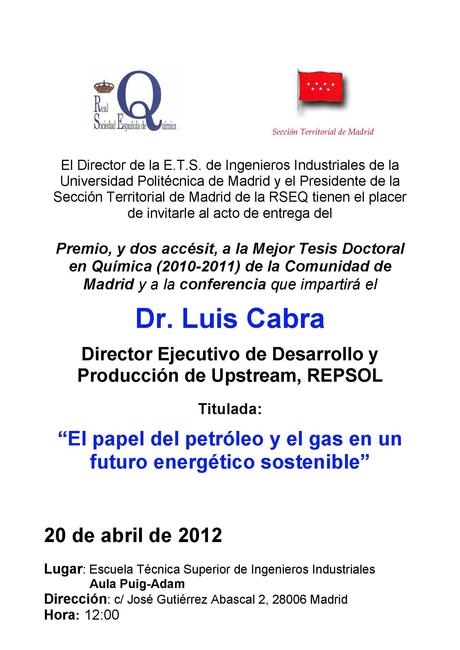 Entrega de premios a las mejores tesis doctorales en química de la Comunidad de Madrid