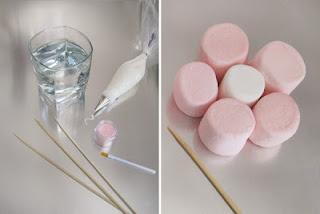 Brochetas de chuches: Tutorial flores rosas de nubes