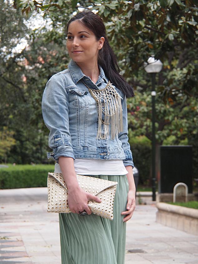 Falda plisada verde larga Falda plisada verde larga