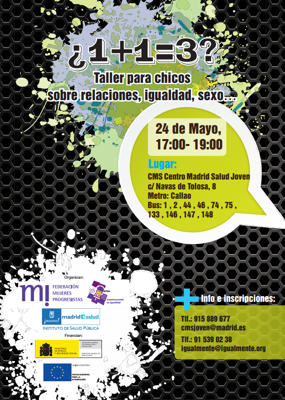 Picture ¿¿1+1=3???? :-) y yo que pensaba que eran 8; Madrid, 24/05: Taller para chicos sobre relaciones, igualdad, sexo,…