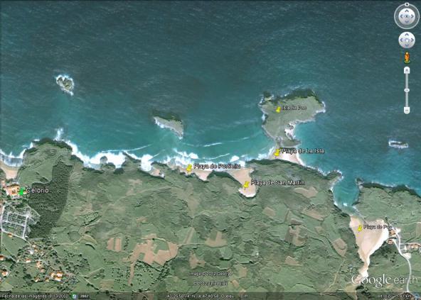 Mapa Playas de Portiellu, San Martin, La Isla en Llanes