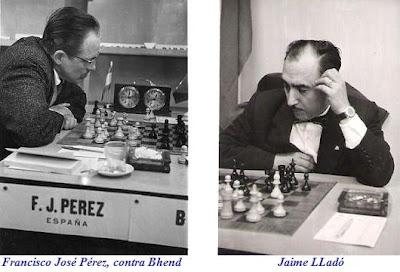Los ajedrecistas españoles Francisco José Pérez, contra Bhend, y Jaime Lladó