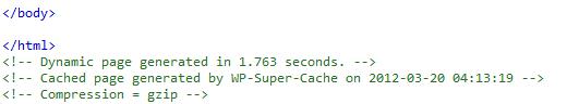 WP Super Cache, Código en página con compresión