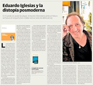Reseña en el Suplemento Territorios de El Correo sábado 9 de Junio, Cuando se vacían las playas de Eduardo Iglesias Reseña en el Suplemento Territorios de El Correo sábado 9 de Junio, Cuando se vacían las playas de Eduardo Iglesias
