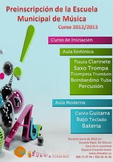 Preinscripción Banda Municipal de Música de Almadén curso 2012-2013