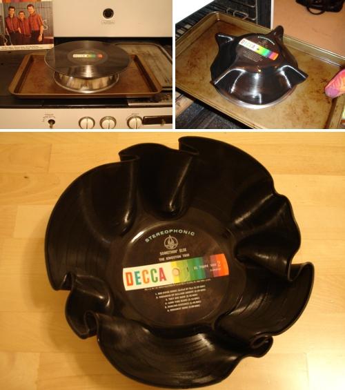 Bol de disco de vinilo calentado en el horno Dale otra vida a los discos de vinilo