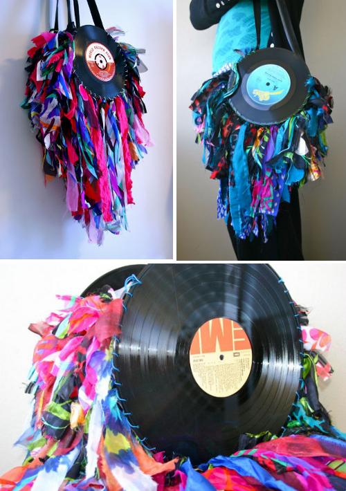 Bolso hippy hecho con discos de vinilo Dale otra vida a los discos de vinilo