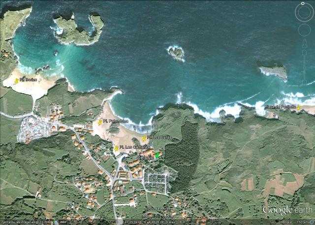 Mapa Playas Celorio en Llanes: Palombina, Las Camaras, Los Curas
