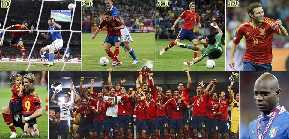 ESPAÑA - ITALIA (LA PRENSA MUNDIAL SE RINDE ANTE LOS CAMPEONES) Simply the best: Silva, Alba, Torres and Mata steer Spain to historic 4-0 win over Italy as Del Bosque's men toast third successive title