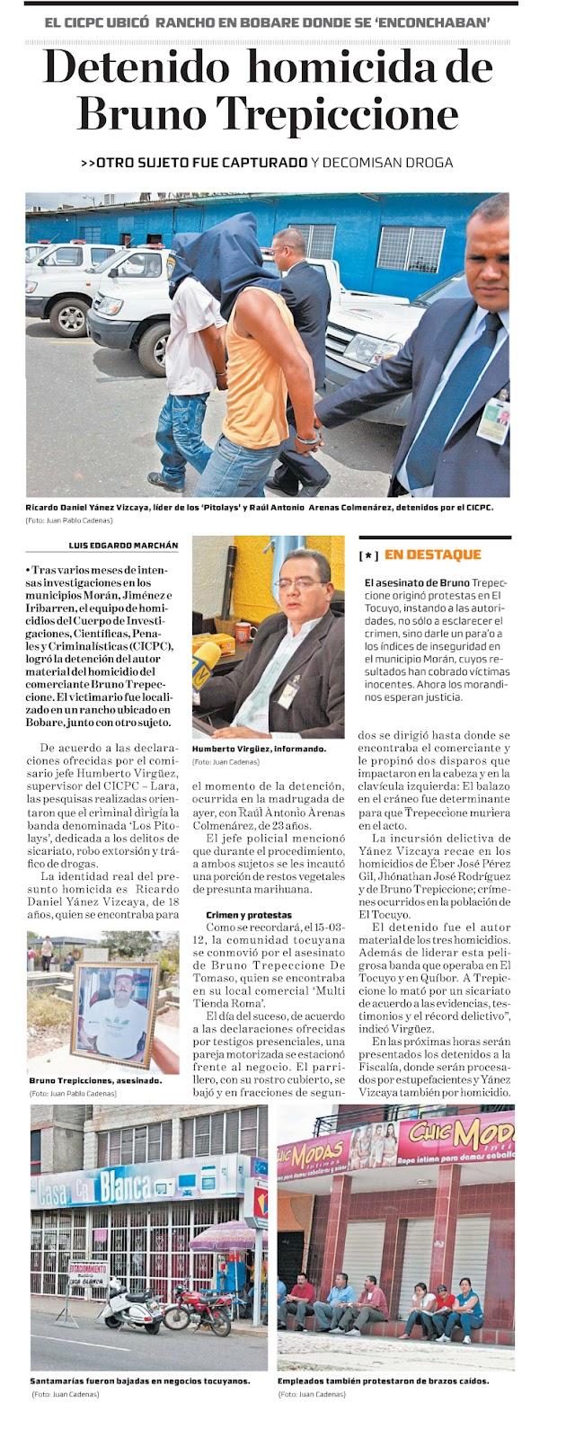 Cayeron asesinos del comerciante tocuyano Bruno Trepiccione Cayeron asesinos del comerciante tocuyano Bruno Trepiccione