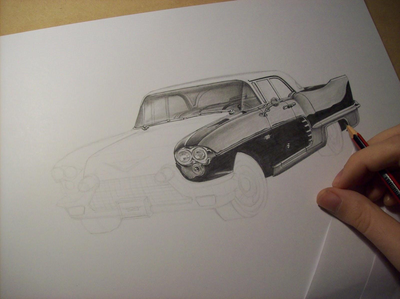 Dibujo a lápiz de auto terminado /Pencil drawing of car finished