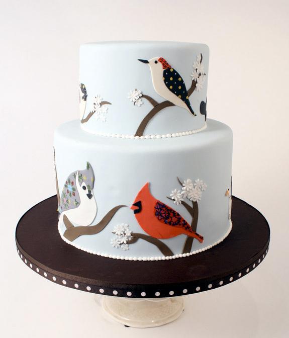 tarta con pájaros de colores tarta con pájaros