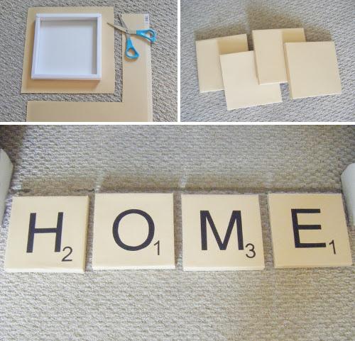 Lienzos cuadrados convertidos en fichas gigantes del Scrabble DIY tutorial como hacer fichas con letras gigantes de Scrabble o Apalabrados