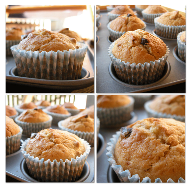 Muffins de plátano, nuez y chocolate Muffins de plátano, nuez y chocolate