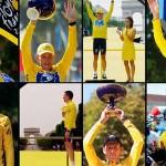 Lance Armstrong con sus títulos
