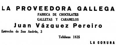 Anuncio La Proveedora ABC_1937 Chocolates Vázquez Pereiro (A Coruña)