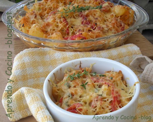 Coliflor en salsa de pimientos, al gratín Coliflor en salsa de pimientos, al gratín