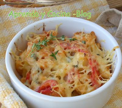 Coliflor en salsa de pimientos, al gratín Coliflor en salsa de pimientos, al gratín