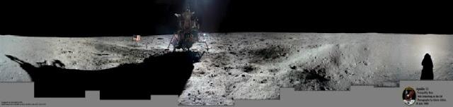 Neil Armstrong, y el Módulo Lunar en una postal de colección.