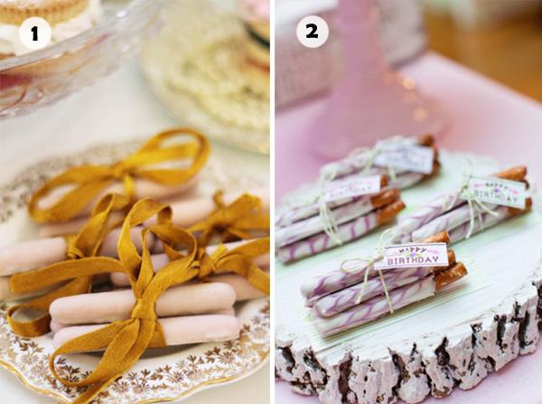 pretzels-atados Mesas de dulces: palitos salados con adorno dulce
