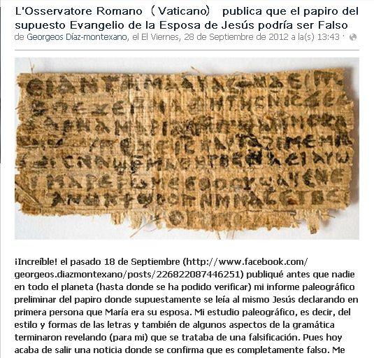 Alberto Camplani, experto en coptología de la Santa Sede confirma mi informe paleográfico sobre el falso papiro del Jesús casado Alberto Camplani, experto en coptología de la Santa Sede confirma mi informe paleográfico sobre el falso papiro del Jesús casado
