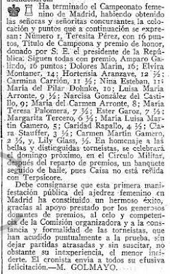 Artículo de Manuel Golmayo en el ABC Artículo de Manuel Golmayo sobre el Torneo Femenino de Ajedrez Madrid 1934
