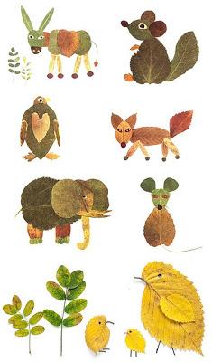 animales creados con hojas otoñales