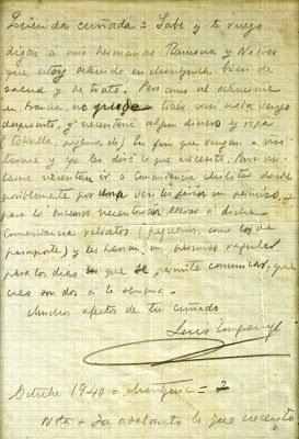 Carta manuscrita de Lluis Company a sus familiares antes de su fusilamiento