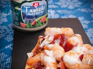 Tosta de Gambas, jamón y queso Tosta de Gambas, jamón y queso