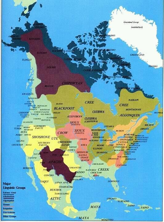 Mapa de los territorios de los indios norteamericanos antes de la conquista