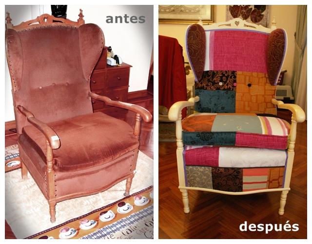 Antes y Después: La butaca orejera tipo patchwork de Marian Antes y Después: La butaca orejera tipo patchwork de Marian