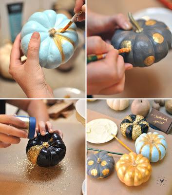 DIY calabazas pintadas finalizando