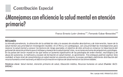¿Manejamos con eficiencia la salud mental en la atención primaria? - León-Jiménez y Cubas-Benavides