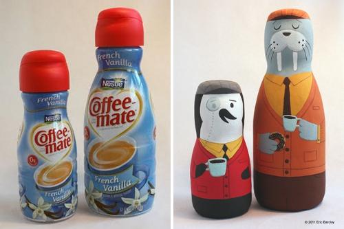 Botes de café decorados con ilustraciones pintadas a mano reciclaje ilustracion creativa eric barclay