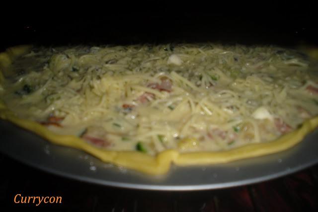 Quiche de calabacín, champiñones queso y panceta