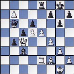 Posición después de 33.e5!? Partida Alekhine - Valles en el IV Torneo Internacional de Ajedrez de Sabadell 1945, posición después de 33.e5!?
