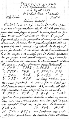 Fragmento de la partida comentado por el propio Vallés Comentarios de Valles sobre la partida de ajedrez Alexander Alekhine - Vicente Valles