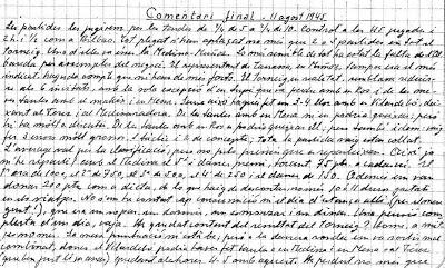 Comentarios manuscritos por el propio Vicenç Vallés Comentarios manuscritos por Vicenç Vallés sobre el IV Torneo Internacional de Ajedrez de Sabadell 1945
