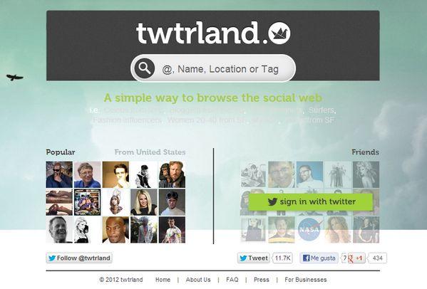 Twtrland Twtrland, una manera simple y diferente de descubrir personas y organizaciones a seguir en Twitter