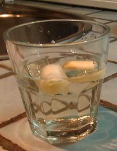 verduras con cloro La cebolleta absorbió todo el cloro dejando el agua transparente.