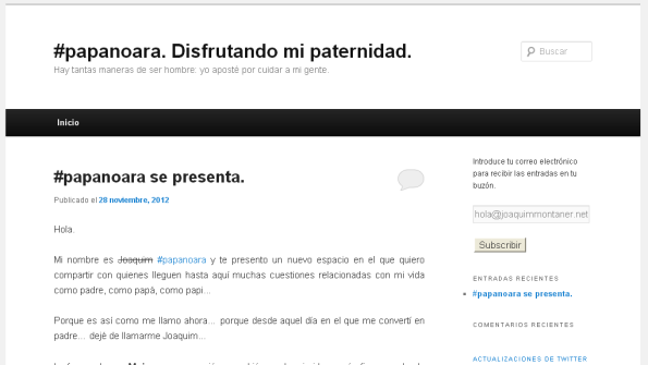 captura de #papanoara Introduciendo nueva página: #papanoara. Disfrutando de mi #paternidad :-)
