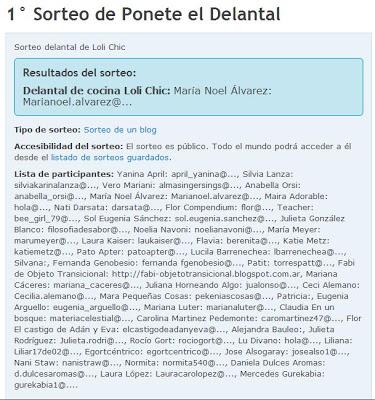 Resultado del 1° sorteo de Ponete el delantal!! Resultado del 1° sorteo de Ponete el delantal!!