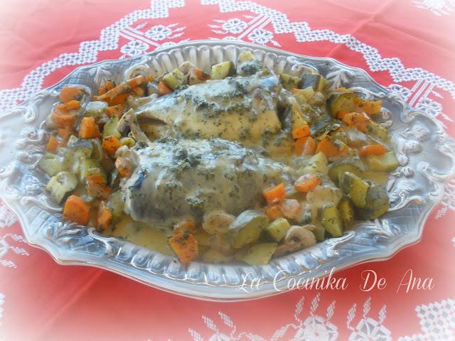 Dorada con salsa bercy y verduras al vapor Dorada con salsa bercy y verduras al vapor