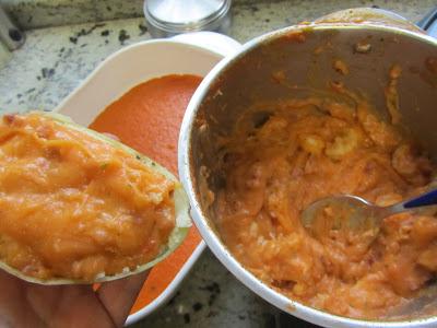 Patatas rellenas de langostinos en salsa americana Patatas rellenas de langostinos en salsa americana