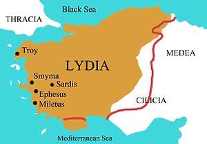 Map of the Lydian Empire in its final period o...