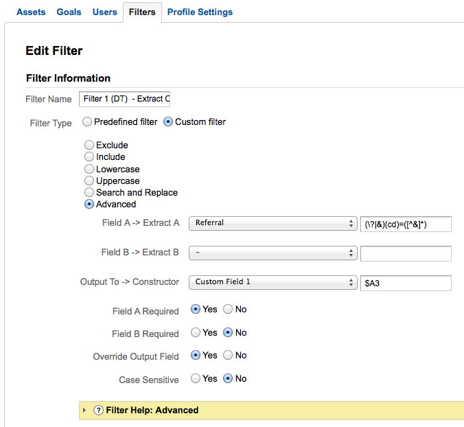 Posiciones de tu web en buscadores con Google Analytics (Parte II) Filtro 1 a aplicar sobre el perfil de Google Analytics