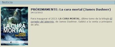 Cambio de fecha de La cura inmortal - James Dashner